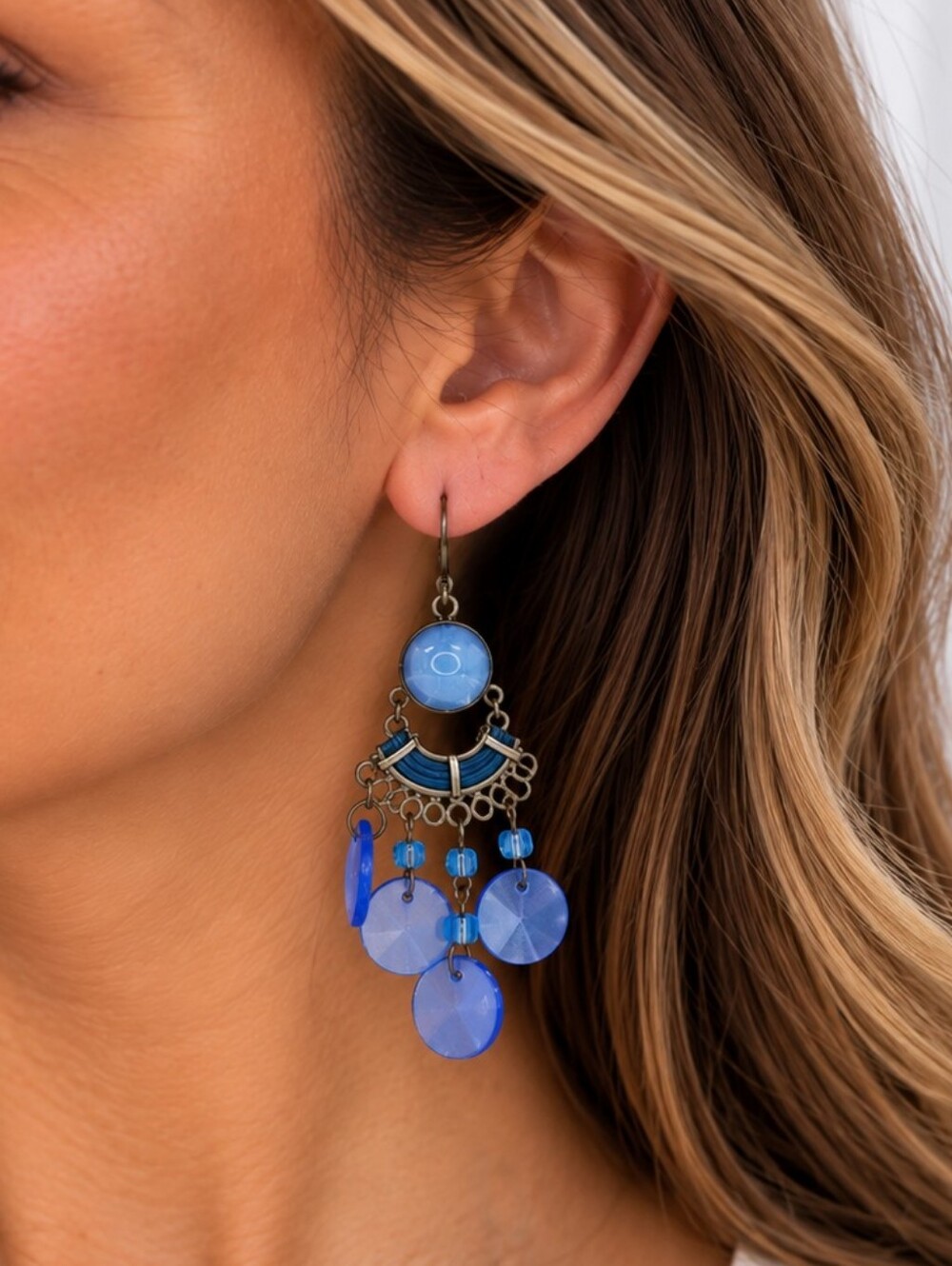 💎 ✨ Scratch & Dent Blue Chandelier Dangle Earrings Boho Statement Jewelry